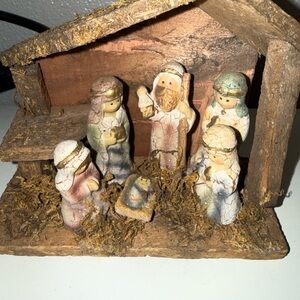 Rustic Nativity Scene with Figurines